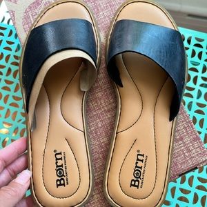 BORN BLACK LEATHER SLIDE SANDALS